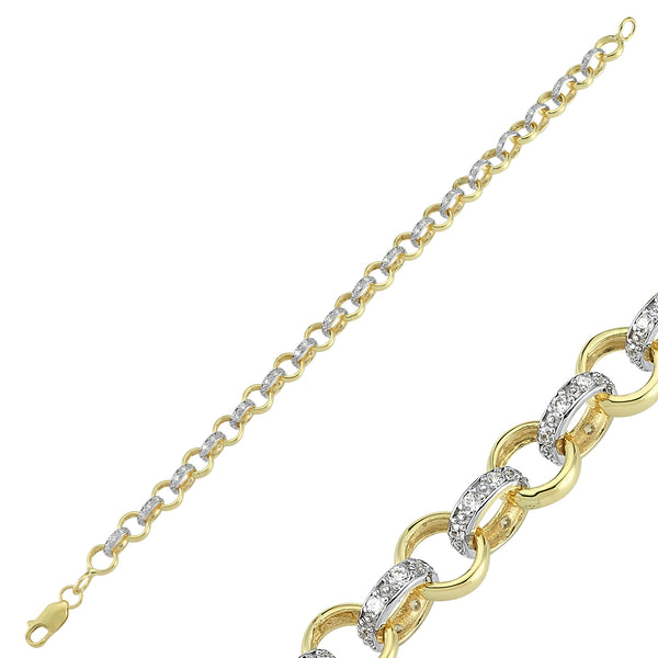 BR01: 9CT YELLOW GOLD GENTS CUBIC ZIRCONIA AND PLAIN LINK BELCHER BRACELET