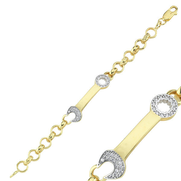 BR02Y: 9ct Yellow Gold Cubic Zirconia Spanner Baby/Kids Belcher Bracelet