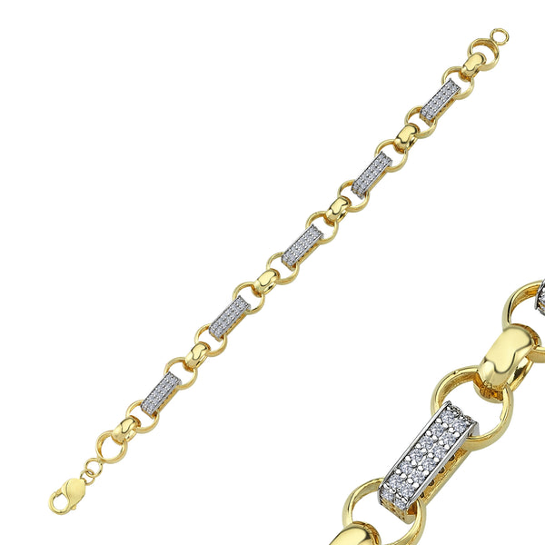 BR194: 9CT YELLOW GOLD GENTS CUBIC ZIRCONIA BELCHER BAR BRACELET