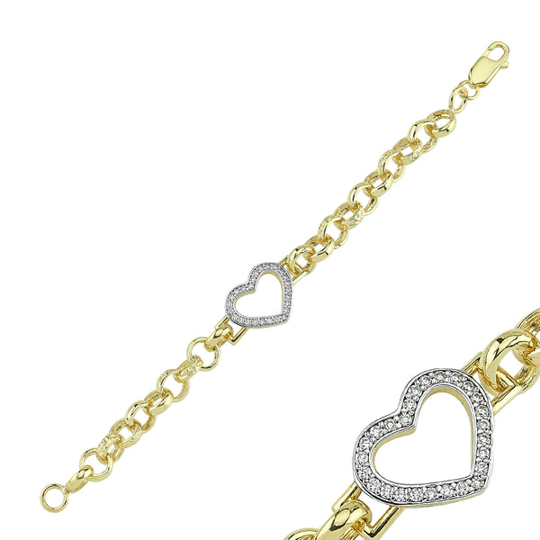 BR205: 9ct Yellow Gold Cubic Zirconia Open Heart Baby/Kids Belcher Bracelet