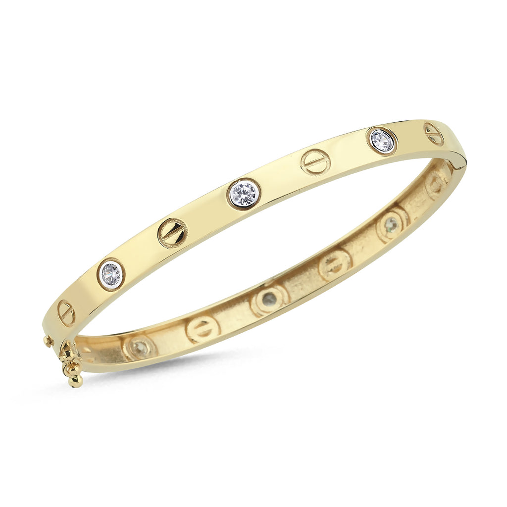 9ct Yellow Gold Cubic Zirconia Ladies Screw Bangle