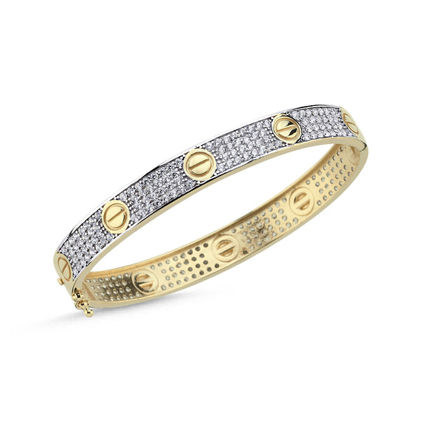 9ct Yellow Gold Cubic Zirconia Ladies Screw Bangle