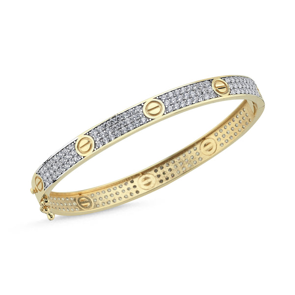 9ct Yellow Gold Cubic Zirconia Ladies Screw Bangle