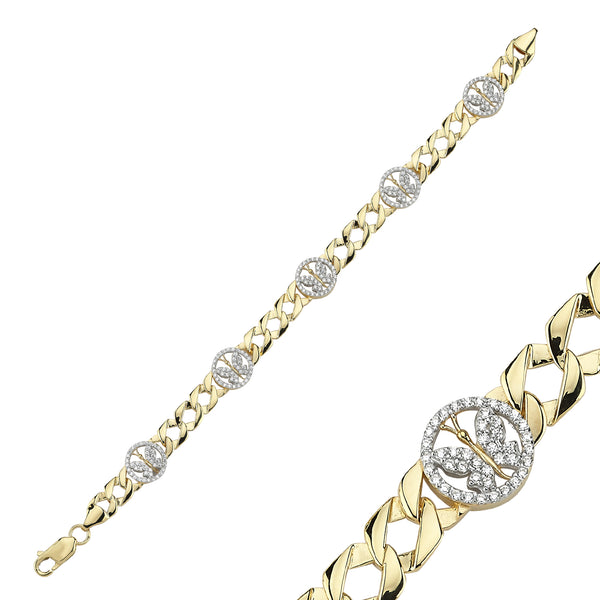 9ct Yellow Gold Baby/Kids Cubic Zirconia Butterfly Halo Chaps Bracelet