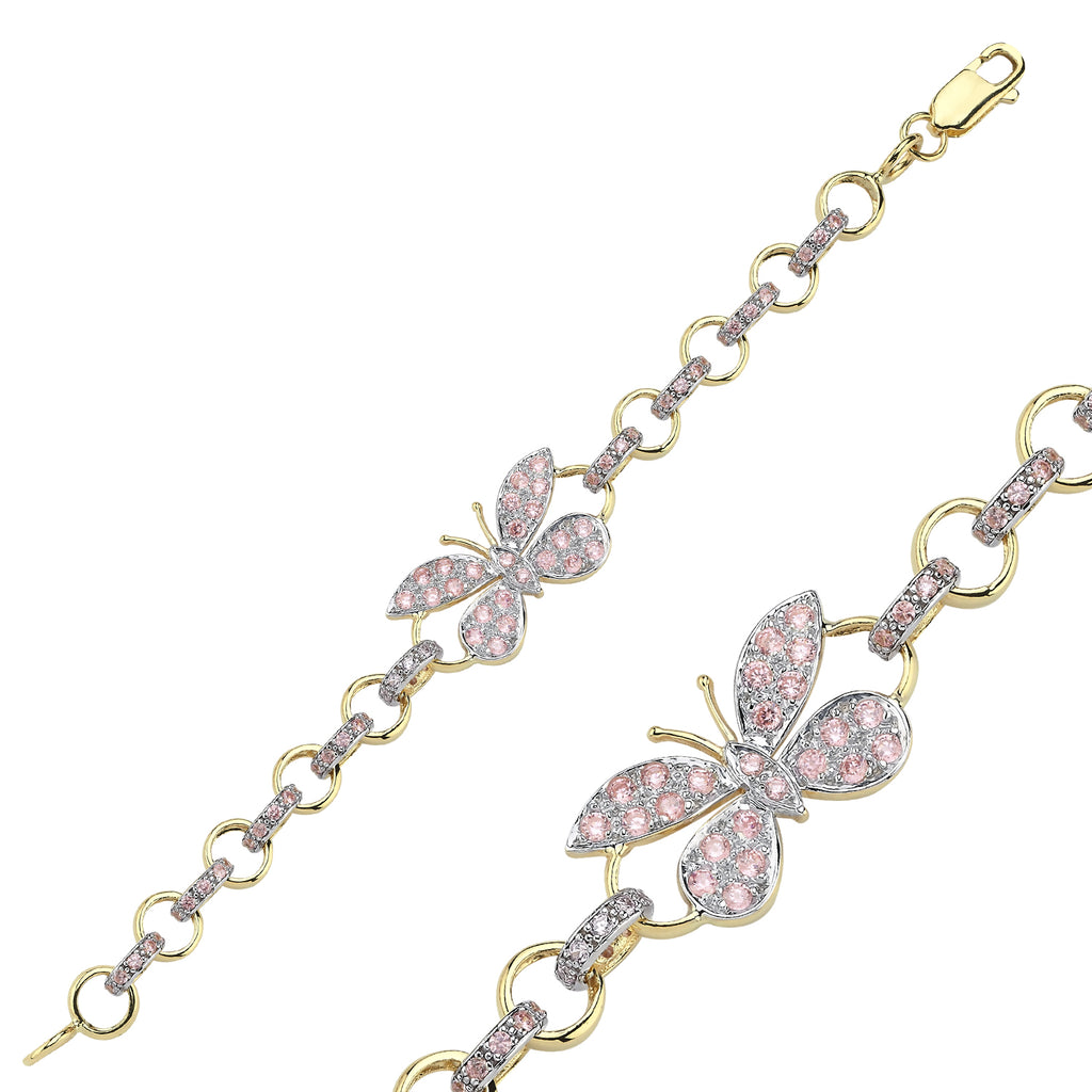 9ct Gold Baby/Kids Pink Cubic Zirconia Butterfly Belcher Bracelet