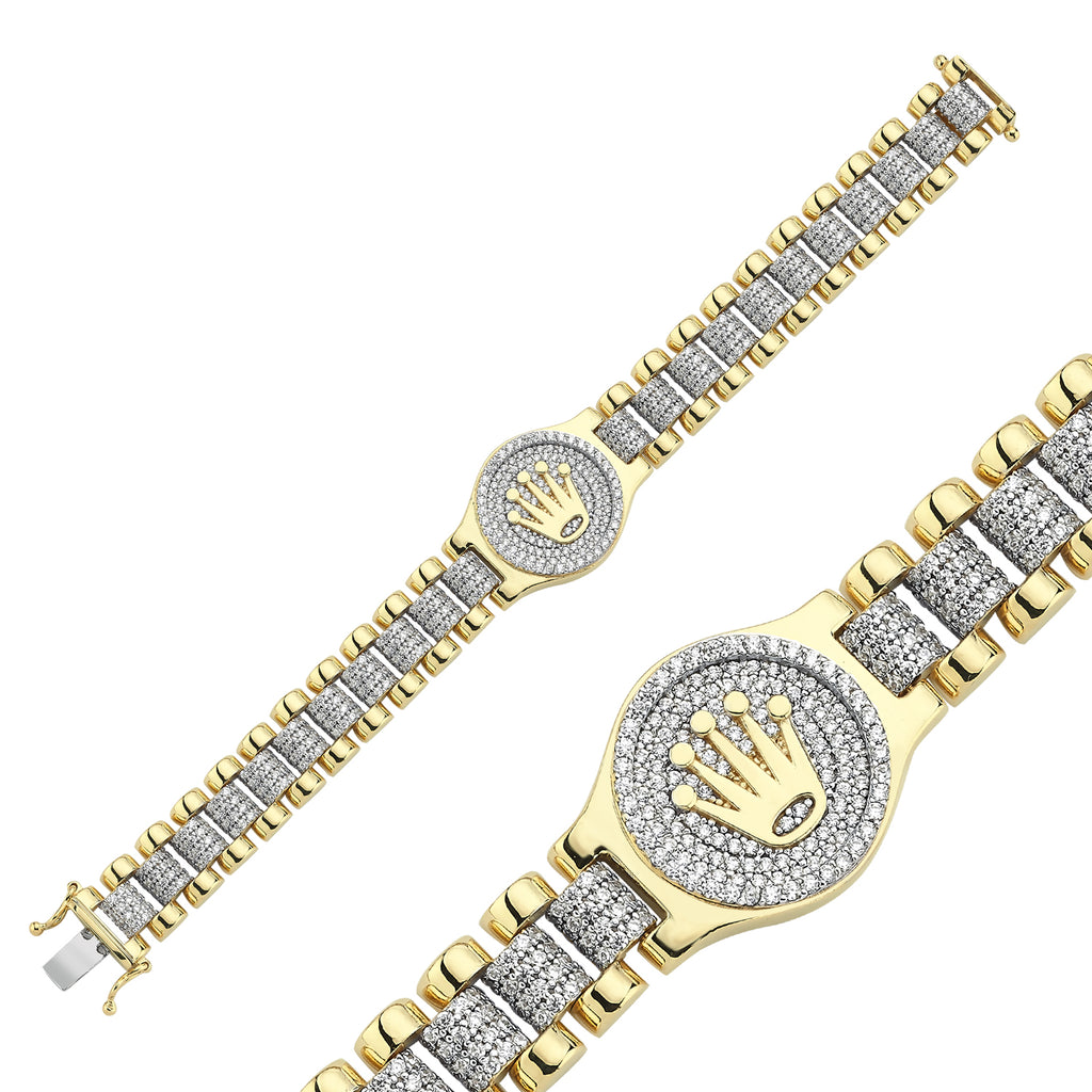 BR219: 9CT YELLOW GOLD LADIES CUBIC ZIRCONIA WATCH STRAP BRACELET