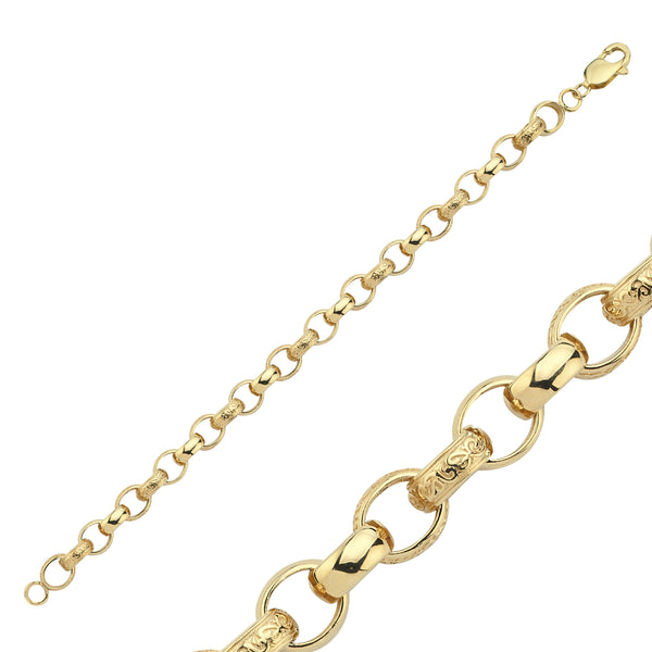 BR222: 9CT YELLOW GOLD GENTS OVAL LINK BELCHER BRACELET