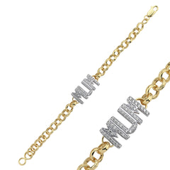 BR249: 9CT YELLOW GOLD CUBIC ZIRCONIA MUM BELCHER BARCELET