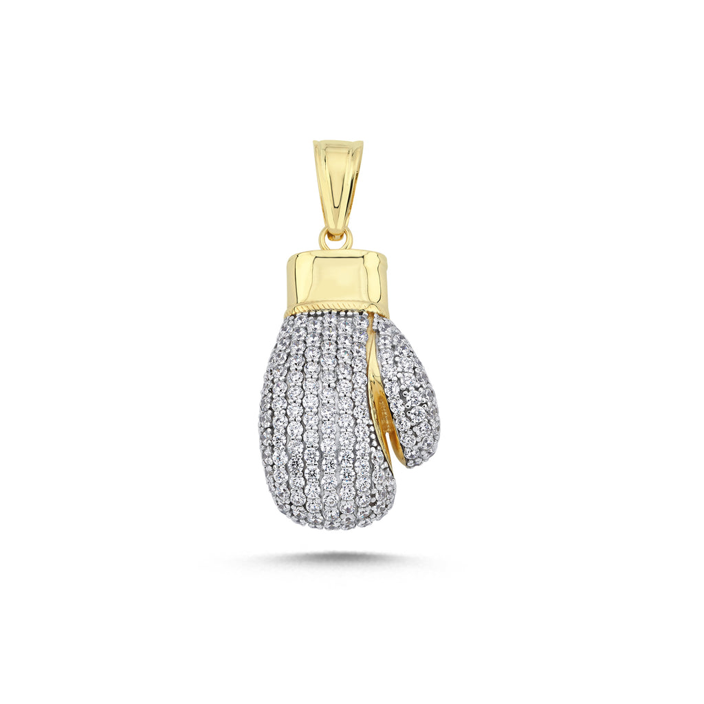 9ct Yellow Gold Cubic Zirconia Semi Hollow Boxing Glove Pendant