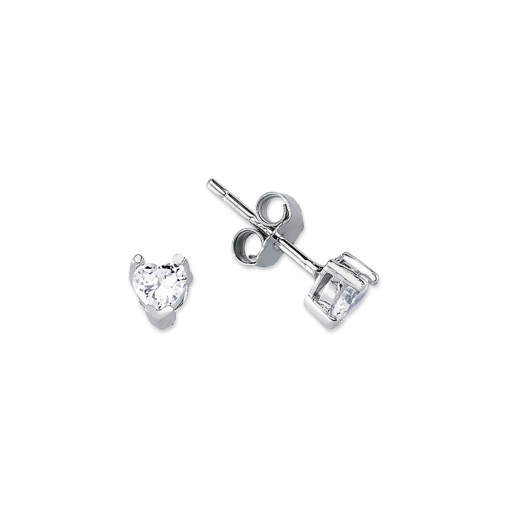 HS04: SILVER HEART CZ STUDS 4MM