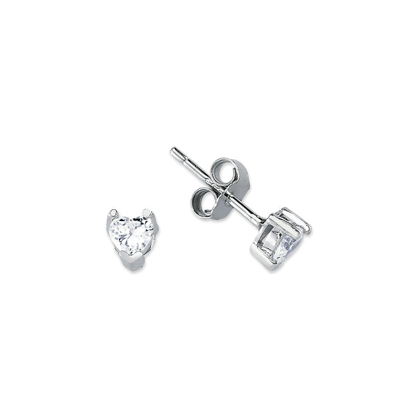 HS04: SILVER HEART CZ STUDS 4MM