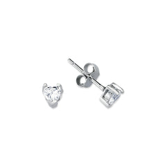 HS04: SILVER HEART CZ STUDS 4MM