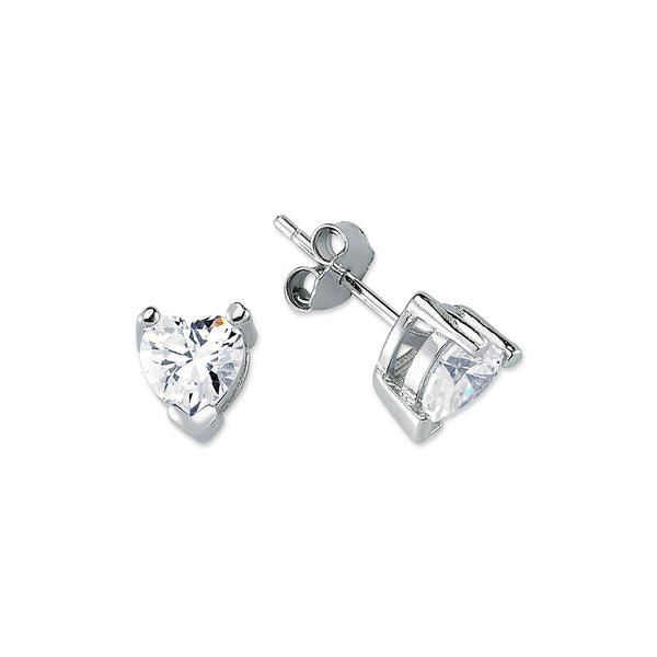 HS06: SILVER HEART CZ STUDS 6MM