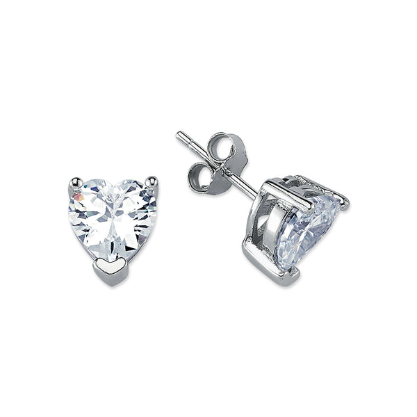 HS08: SILVER HEART CZ STUDS 8MM
