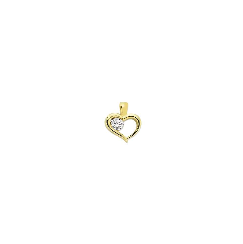 9ct Yellow Gold Single Stone Cubic Zirconia Open Heart Pendant