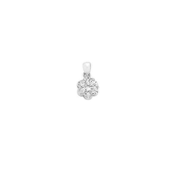 9ct White Gold Single Stone Cubic Zirconia Flower Pendant