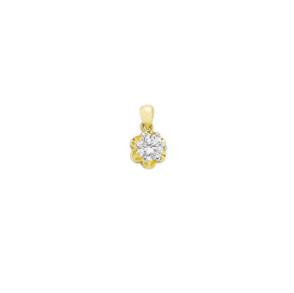 9ct Yellow Gold Single Stone Cubic Zirconia Flower Pendant