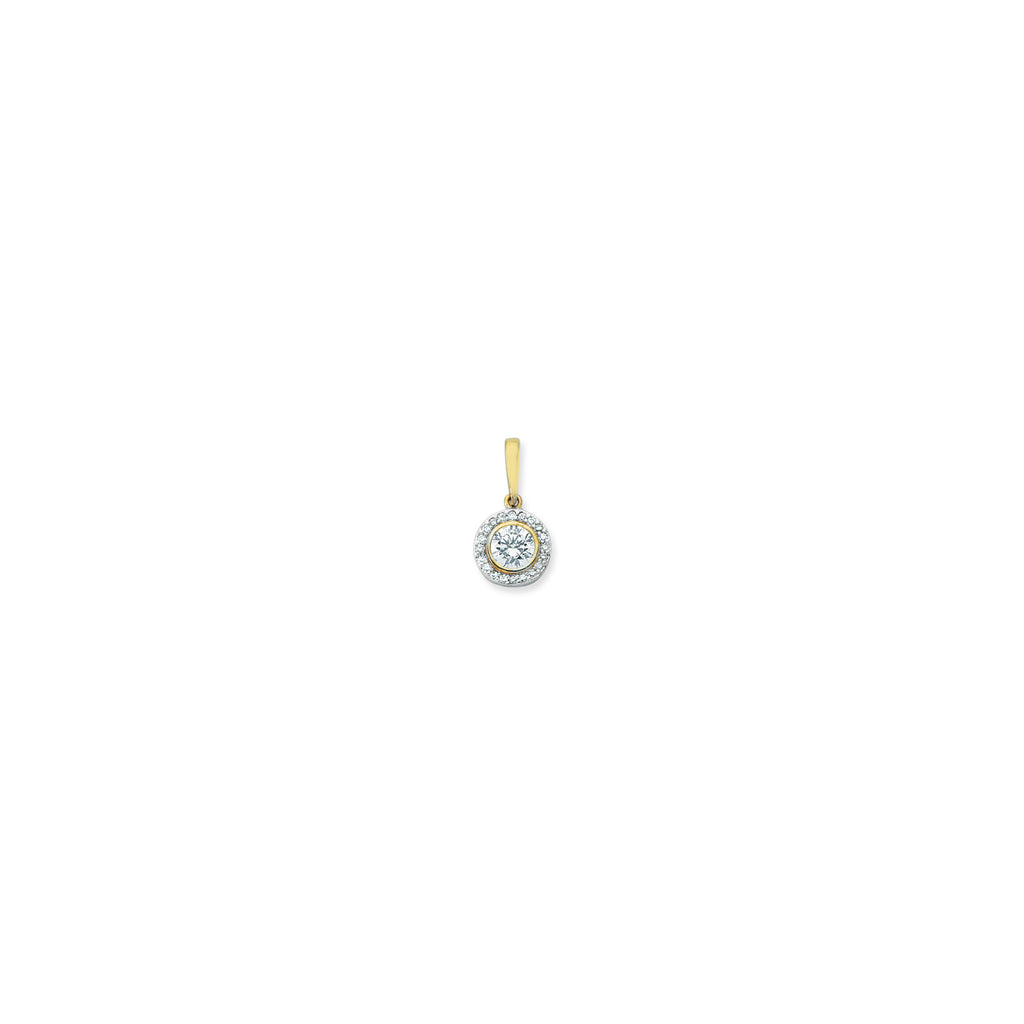 9ct Yellow Gold Cubic Zirconia Round Halo Pendant