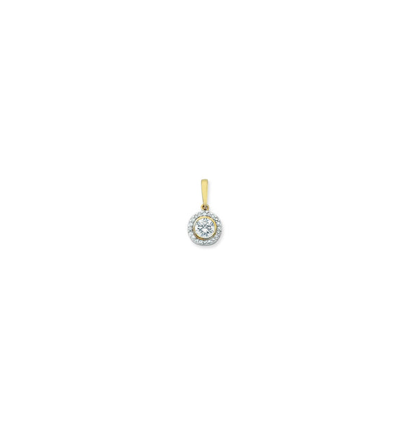 9ct Yellow Gold Cubic Zirconia Round Halo Pendant