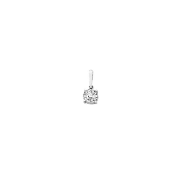 9ct White Gold 4 Claw Cubic Zirconia Round Halo Pendant