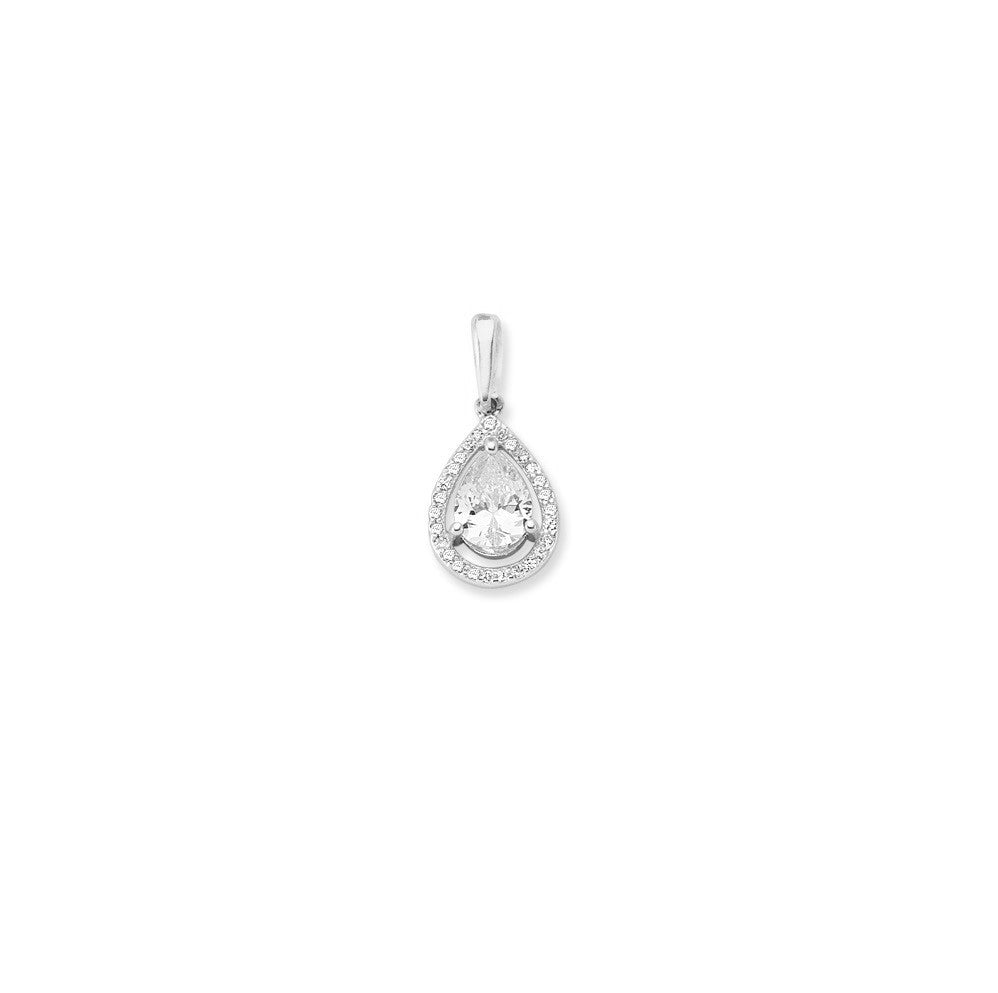 9ct White Gold Cubic Zirconia Teardrop Pendant