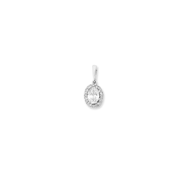 9ct White Gold Oval Cubic Zirconia Pendant