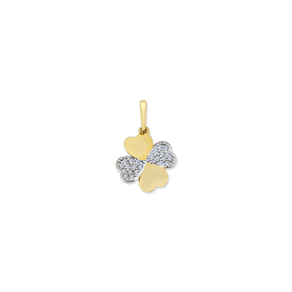 9ct Yellow Gold Cubic Zirconia And Plain Clover Charm Pendant