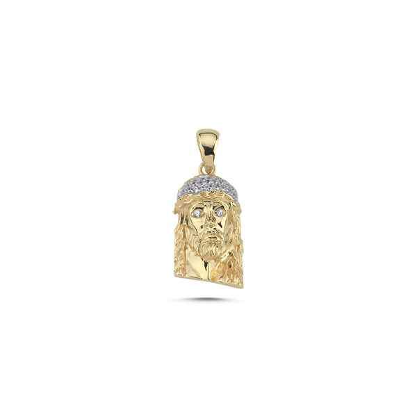 PN310: 9ct Yellow Gold Cubic Zirconia Jesus Head Pendant