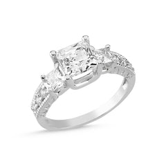 RN128W: 9ct White Gold Three Stone Square Cubic Zirconia Ladies Ring
