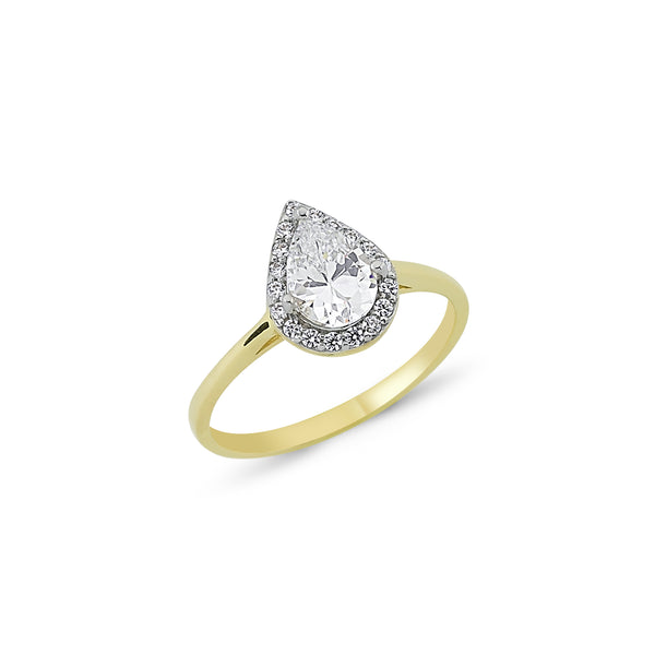 RN254Y - 9CT YELLOW GOLD CUBIC ZIRCONIA TEAR DROPLADIES RINGS