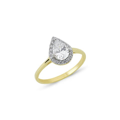 RN254Y - 9CT YELLOW GOLD CUBIC ZIRCONIA TEAR DROPLADIES RINGS