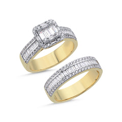RN397Y - 9CT YELLOW GOLD CUBIC ZIRCONIA BAGUETTE LADIES RING SET