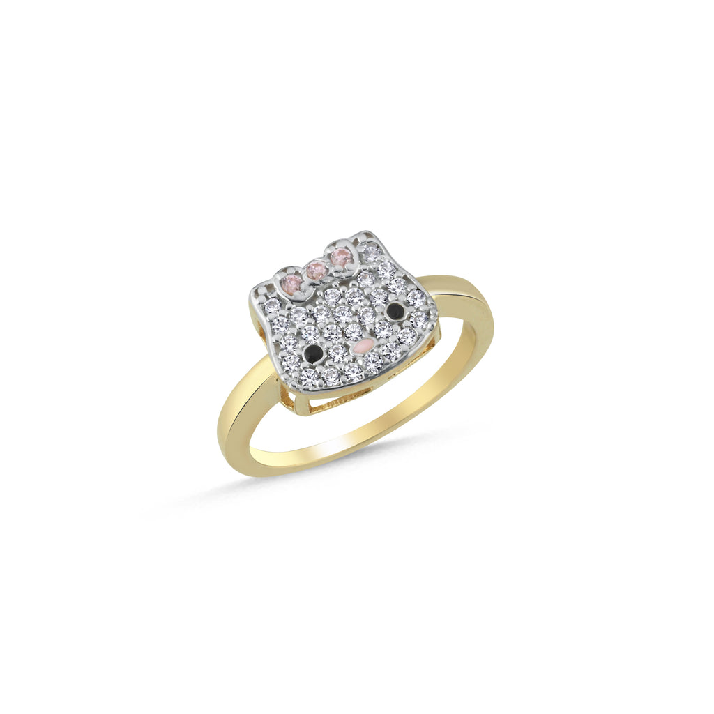 RN407: 9ct Yellow Gold Cubic Zirconia Kitty Baby Ring
