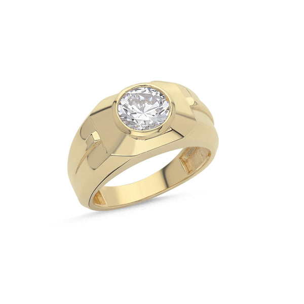 RN408: 9ct Yellow Gold Single Stone Gents Ring