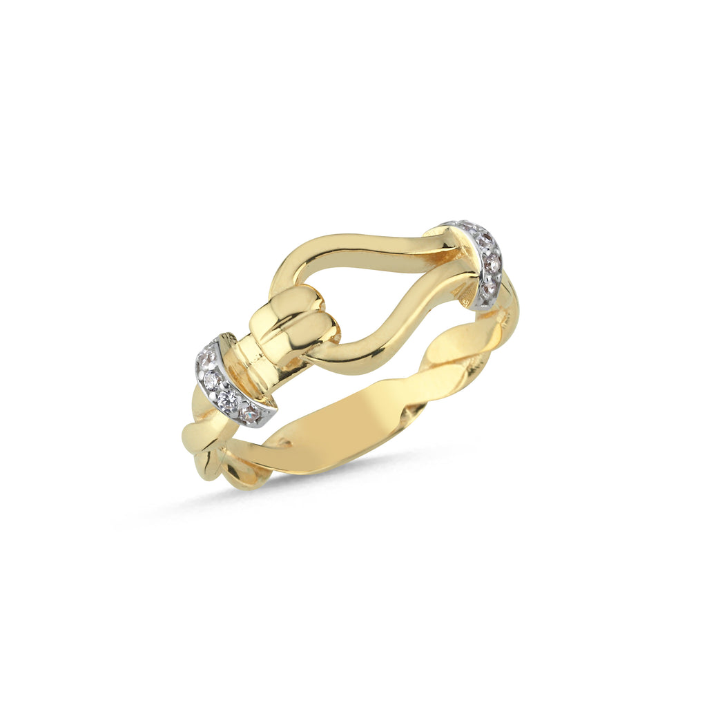 RN410: 9ct Yellow Gold Cubic Zirconia Twisted Ladies Plain Hook Ring