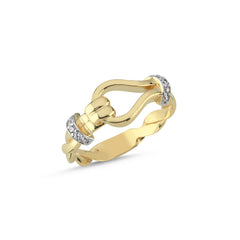 RN410: 9ct Yellow Gold Cubic Zirconia Twisted Ladies Plain Hook Ring