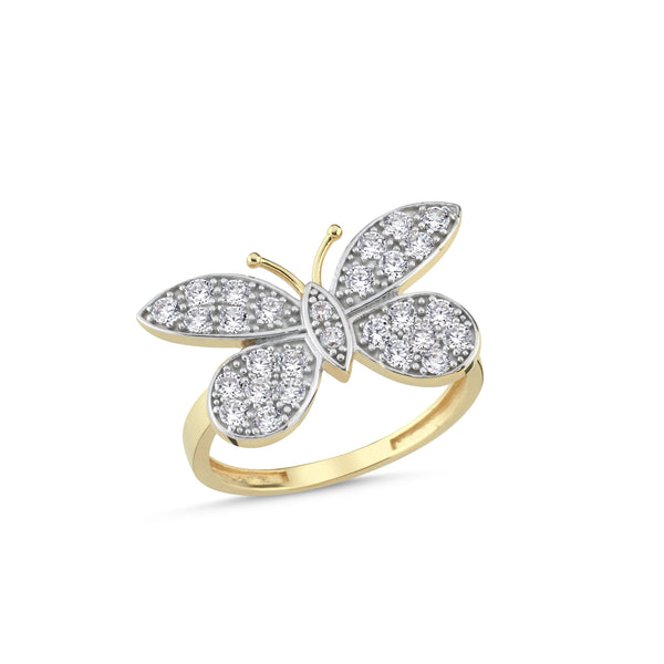 RN412: 9ct Yellow Gold Ladies Cubic Zirconia Butterfly Ring