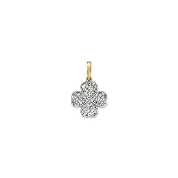 9ct Yellow Gold Cubic Zirconia Four Leaf Clover Charm/Pendant